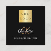 ブラック金ゴールドモノグラム写真Qrコードロゴ スクエア名刺 (正面)