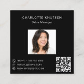 ブラック金ゴールドモノグラム写真Qrコードロゴ スクエア名刺 (裏面)