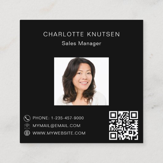 ブラック金ゴールドモノグラム写真Qrコードロゴ スクエア名刺 (裏面)