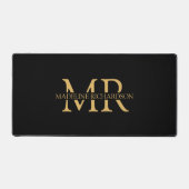 ブラック金ゴールドモノグラム名イニシャル事務所 デスクマット (正面)