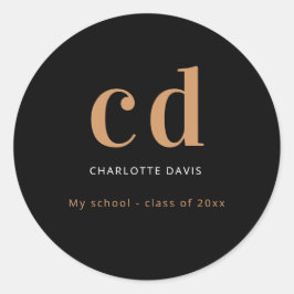 ブラック金ゴールドモノグラム名ミニマルモダンリスト ラウンドシール