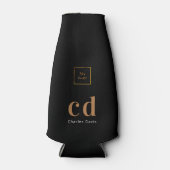 ブラック金ゴールドモノグラム名事業ロゴ ボトルクーラー (正面)