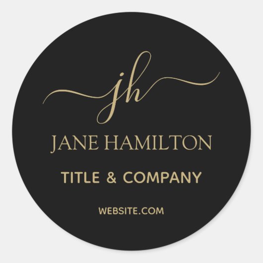 ブラック金ゴールドモノグラム封筒用シール ラウンドシール (正面)