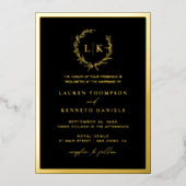 ブラック金ゴールドモノグラム結婚リース 箔招待状 (正面)
