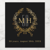 ブラック金ゴールドモノグラム結婚50周年 ワインラベル (シングルラベル)
