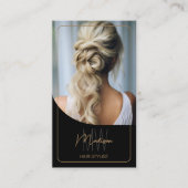 ブラック金ゴールドモノグラム美容師サロン写真QR 名刺 (正面)