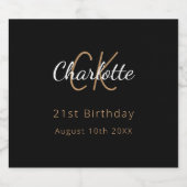 ブラック金ゴールドモノグラム誕生日パーティー スパークリングワインラベル (シングルラベル)