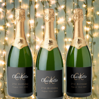 ブラック金ゴールドモノグラム誕生日パーティー スパークリングワインラベル