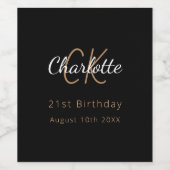 ブラック金ゴールドモノグラム誕生日パーティー ワインラベル (シングルラベル)