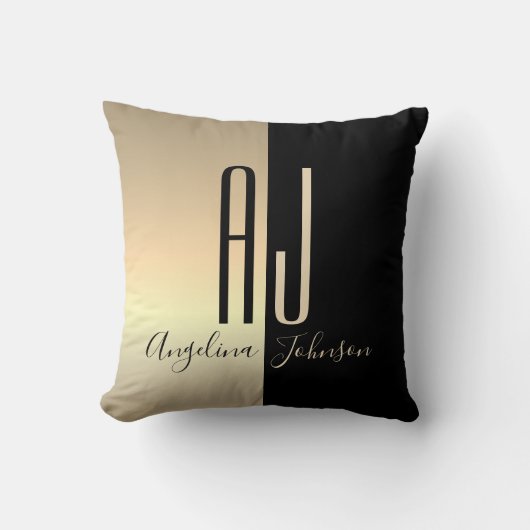 ブラック金ゴールドモノグラム クッション (正面)