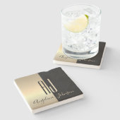 ブラック金ゴールドモノグラム ストーンコースター (横)