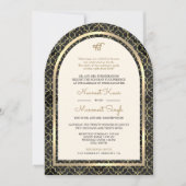 ブラック金ゴールドモロッコQRコードシーク結婚アーチ 招待状 (正面)