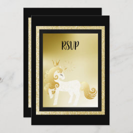 ブラック金ゴールドユニコーンバースデーパーティーRSVP 招待状