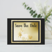 ブラック金ゴールドユニコーン誕生日パーティー日付を保存 招待状 (スタンド正面)