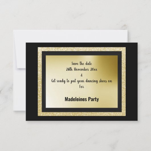 ブラック金ゴールドユニコーン誕生日パーティー日付を保存 招待状 (裏面)