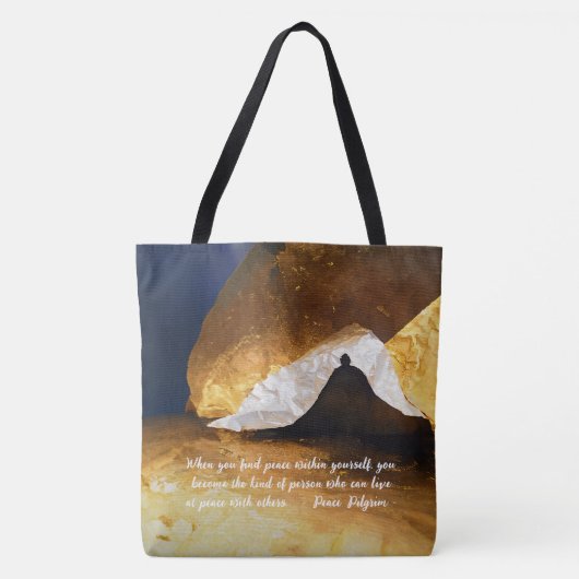 ブラック金ゴールドヨガ瞑想インストラクター霊気マスター トートバッグ (正面)