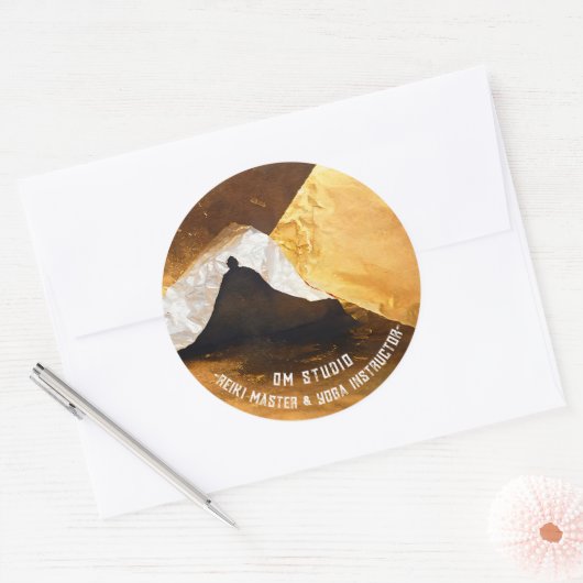 ブラック金ゴールドヨガ瞑想インストラクター霊気マスター ラウンドシール (封筒)