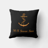 ブラック金ゴールドヨットボートいかり名coastal クッション (裏面)