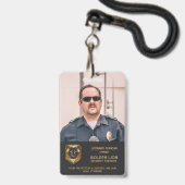 ブラック金ゴールドライオンビジネスロゴ写真社員 バッジ (ストラップ付き表面)