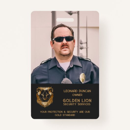 ブラック金ゴールドライオンビジネスロゴ写真社員 バッジ (正面)