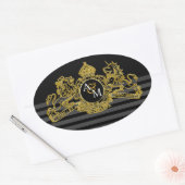 ブラック金ゴールドライオンユニコーンリーガルエンブレムモノグラム 楕円形シール (封筒)