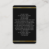 ブラック金ゴールドライトフォト葬儀祈りの言葉カード 名刺 (裏面)