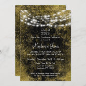 ブラック金ゴールドライト卒業パーティー招待状 招待状 (正面/裏面)