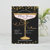 ブラック金ゴールドラグジュアリースパークルニューイヤーパーティー招待 招待状 (スタンド正面)