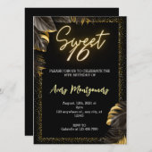 ブラック金ゴールドラグジュアリーハッピースウィート16thバースデーパーティー 招待状 (正面/裏面)