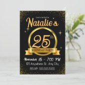 ブラック金ゴールドラグジュアリーハッピーバースデーパーティの招待状 招待状 (スタンド正面)