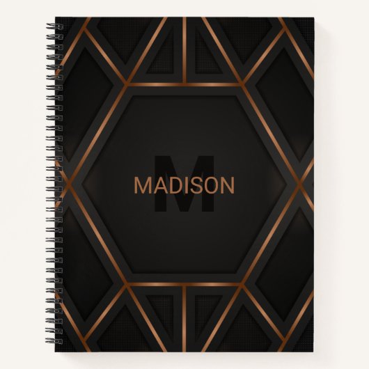 ブラック金ゴールドラグジュアリーモダンミニマル抽象芸術 ノートブック (正面)
