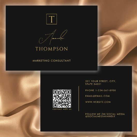 ブラック金ゴールドラグジュアリーモノグラムソーシャルメディアQRコード 名刺