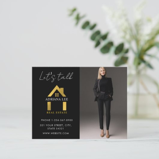 ブラック金ゴールドラグジュアリー実在フォトエステートハウスロゴ ポストカード (スタンド正面)