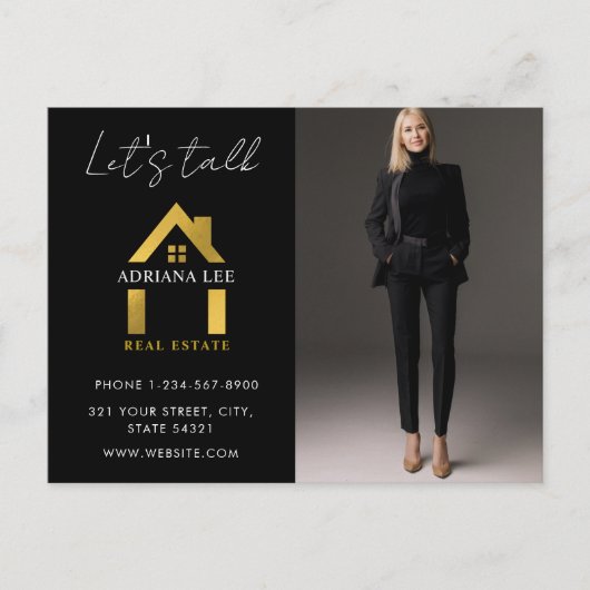 ブラック金ゴールドラグジュアリー実在フォトエステートハウスロゴ ポストカード (正面)