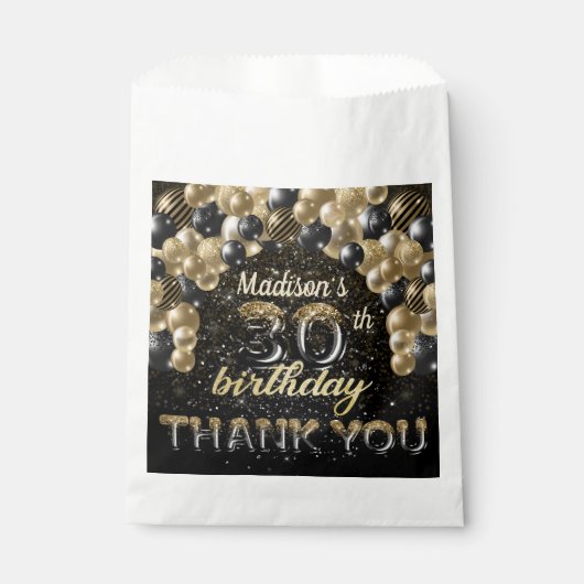 ブラック金ゴールドラグジュアリー30歳パーソナライズされた誕生日 フェイバーバッグ (正面)