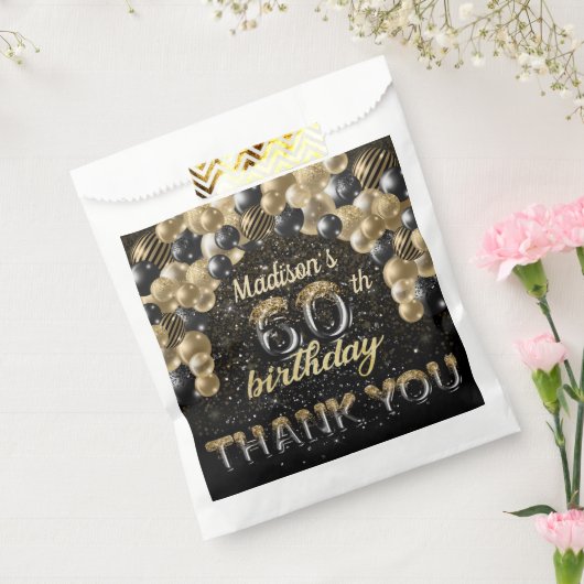 ブラック金ゴールドラグジュアリー60誕生日 パーソナライズされた フェイバーバッグ (封をした状態)
