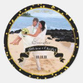 ブラック金ゴールドランダムドットパター結婚ンあなたの写真 ラウンドシール (正面)