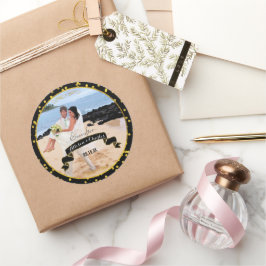 ブラック金ゴールドランダムドットパター結婚ンあなたの写真 ラウンドシール