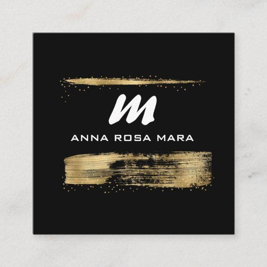*~*ブラック金ゴールドリュックスQR AP65金ゴールドグリッター スクエア名刺 (正面)
