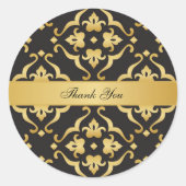 ブラック金ゴールドリリフローラルパターンサンキュー ラウンドシール (正面)