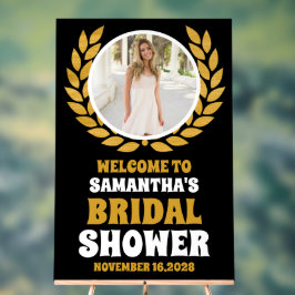 ブラック金ゴールドリースフォトブライダルシャワーへようこそ アクリルサイン