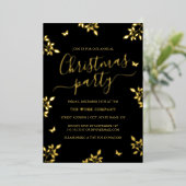 ブラック金ゴールドリーフグリーン企業のクリスマスパーティー 箔招待状 (立ち正面)