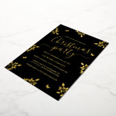 ブラック金ゴールドリーフグリーン企業のクリスマスパーティー 箔招待状 (回転した状態)