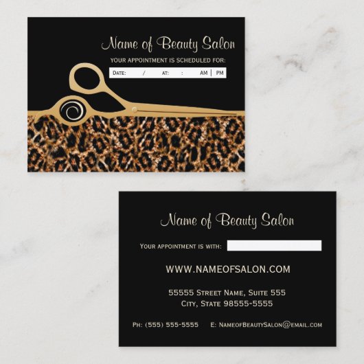 ブラック金ゴールドレオパードサロンアポイントメントアラーム 予約カード (正面/裏面)