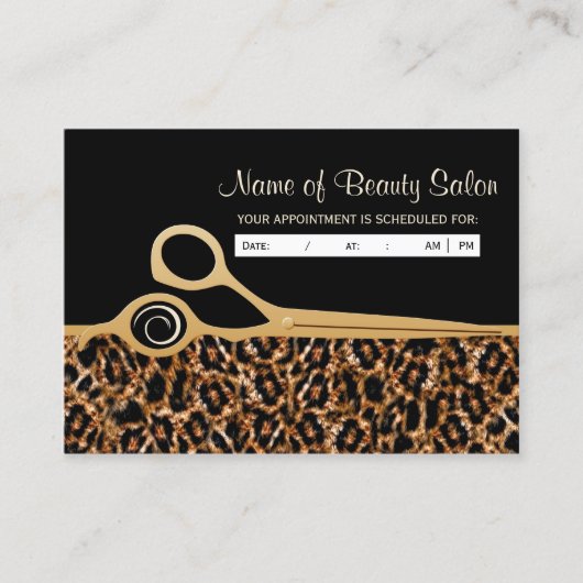ブラック金ゴールドレオパードサロンアポイントメントアラーム 予約カード (正面)