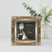 ブラック金ゴールドレオパードハイヒールシャンパン誕生日 招待状 (スタンド正面)