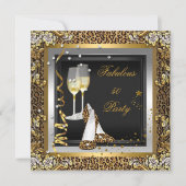 ブラック金ゴールドレオパードハイヒールシャンパン誕生日 招待状 (正面)