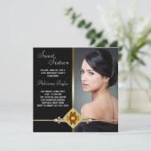 ブラック金ゴールドレオパード写真Sweet sixteen誕生日 招待状 (スタンド正面)