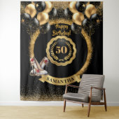 ブラック金ゴールドレッドグリッター50thバースデーパーティサイン タペストリー (インサイチュ)