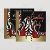 ブラック金ゴールドレッドゼブラハイヒールバースデーパーティー 招待状 (正面/裏面)